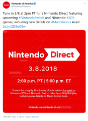 Nintendo of America on Twitter Tune in 3 8 at 2pm PT for a Nintendo Direct featuring upcoming ...png