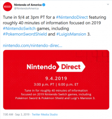 Nintendo of America on Twitter Tune in 9 4 at 3pm PT for a NintendoDirect featuring roughly 40...png